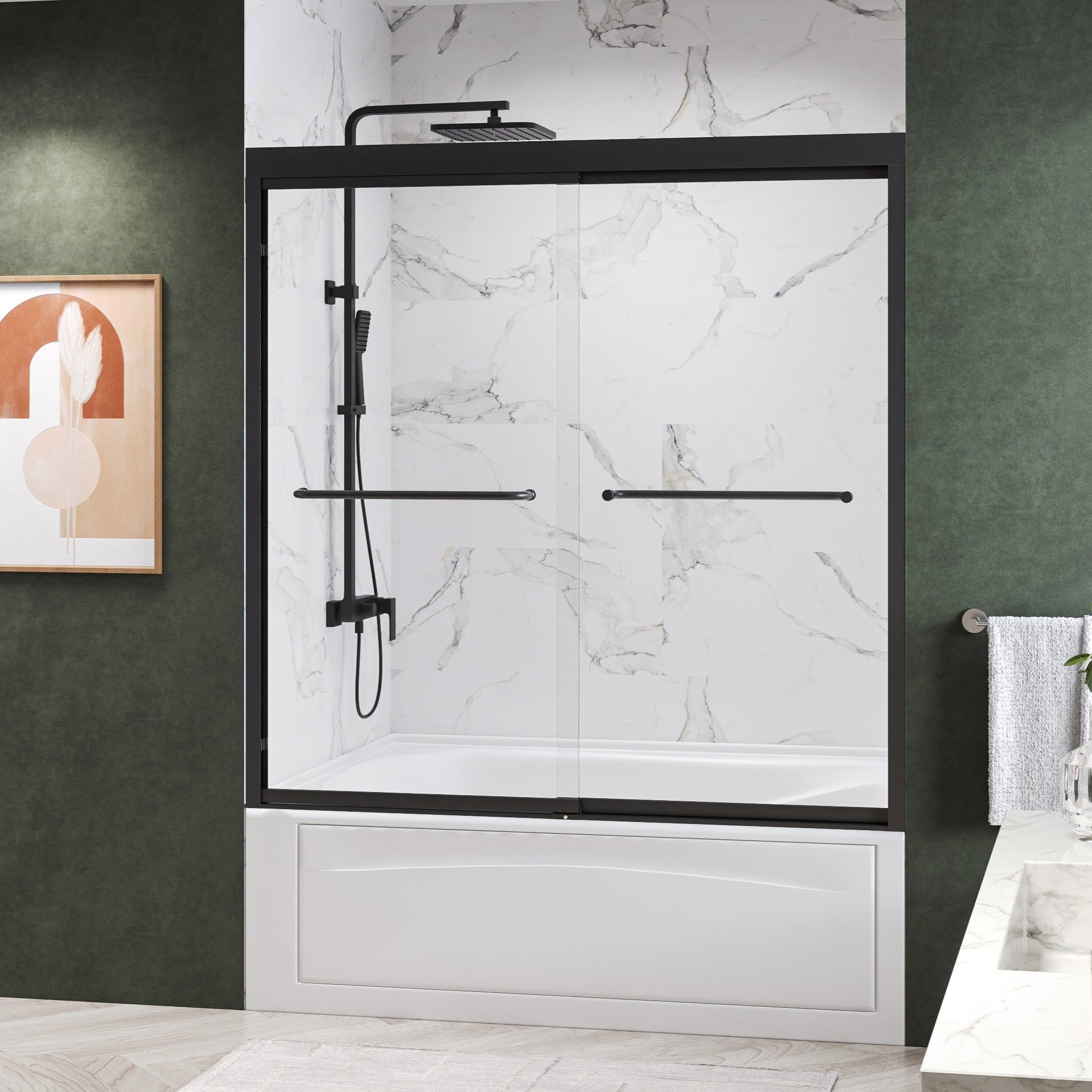 Fusion Framed Double Sliding Shower Door with 5/16" Clear Tempered Glass