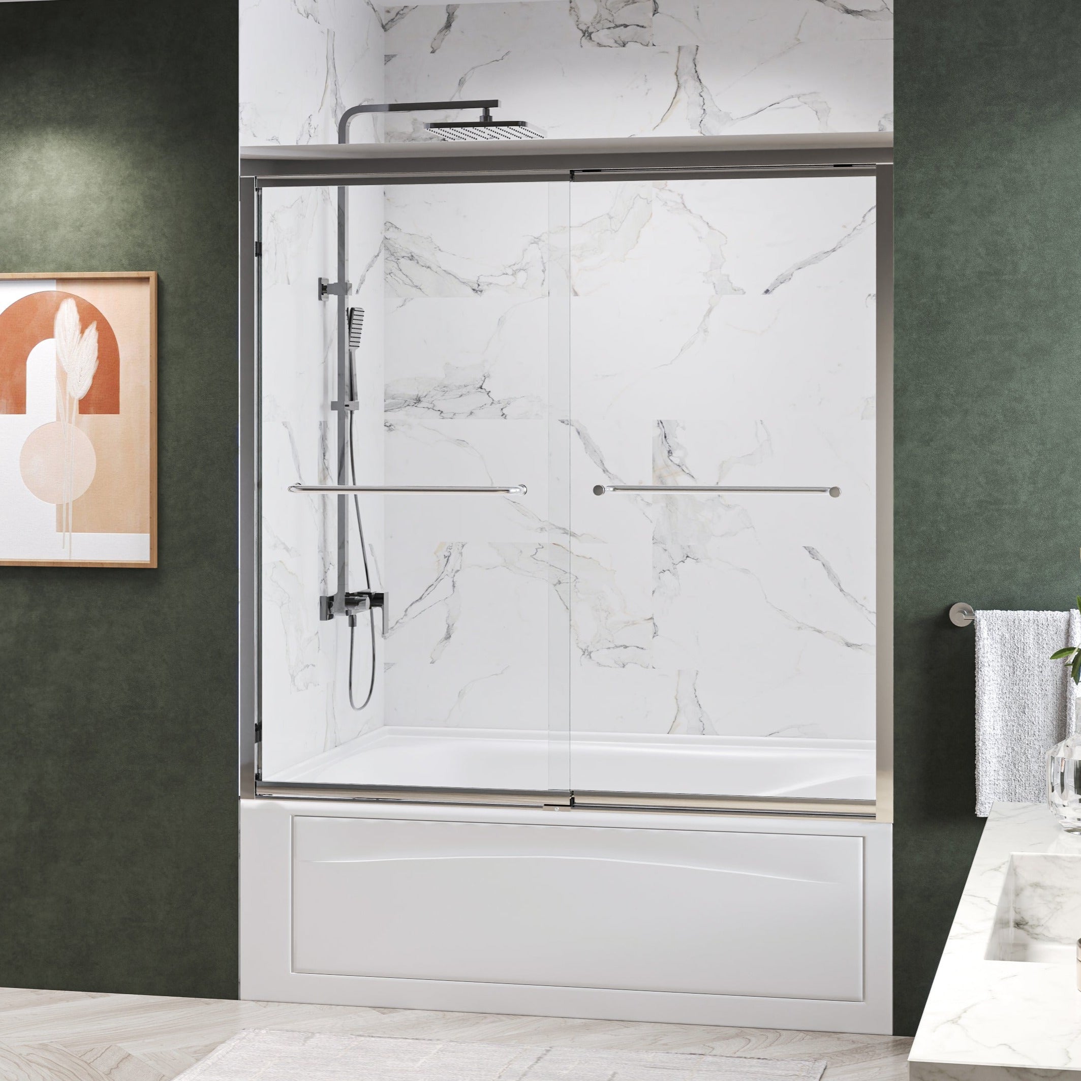 Fusion Framed Double Sliding Shower Door with 5/16" Clear Tempered Glass
