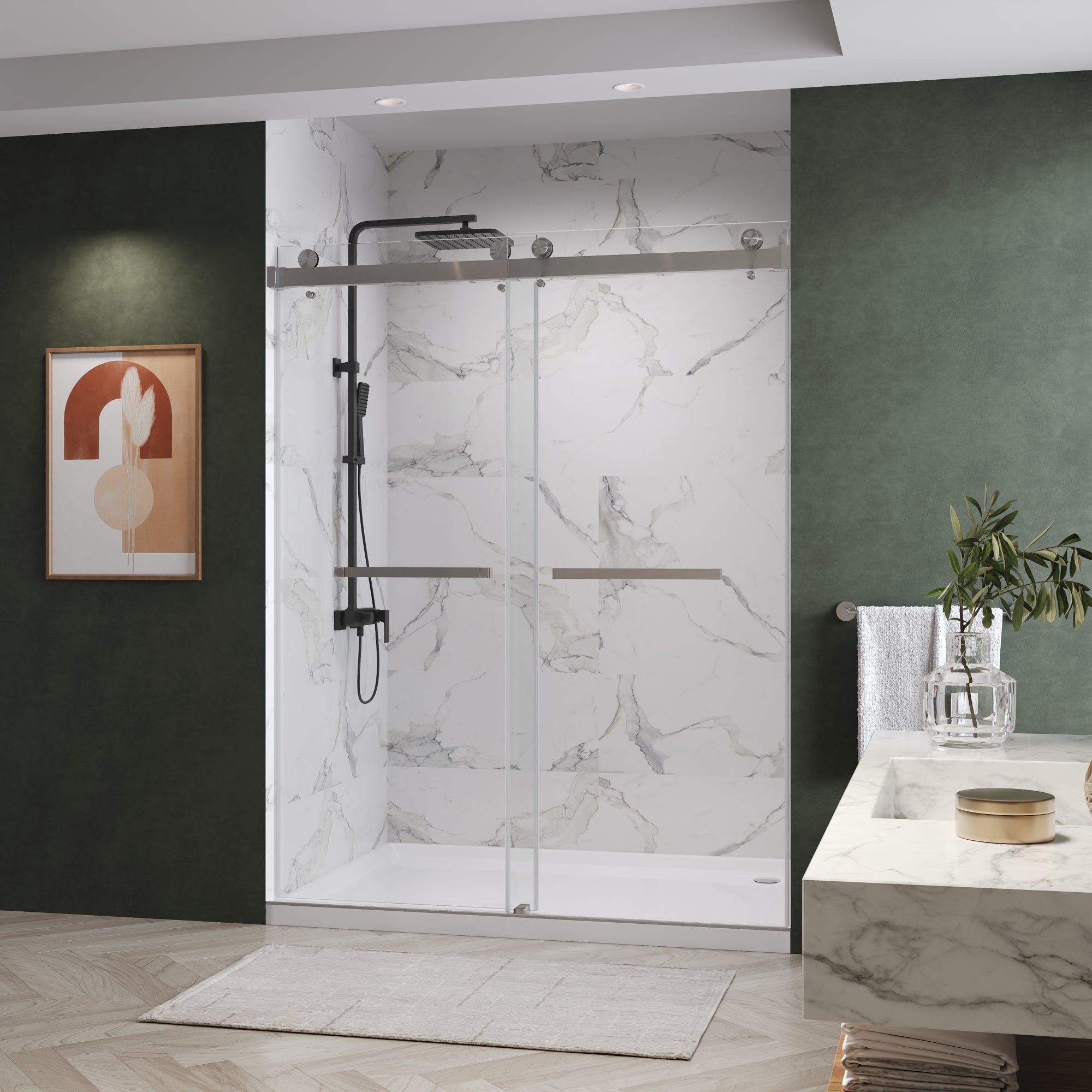 Catalyst Frameless Double Sliding Shower Door with 3/8" Clear Tempered Glass