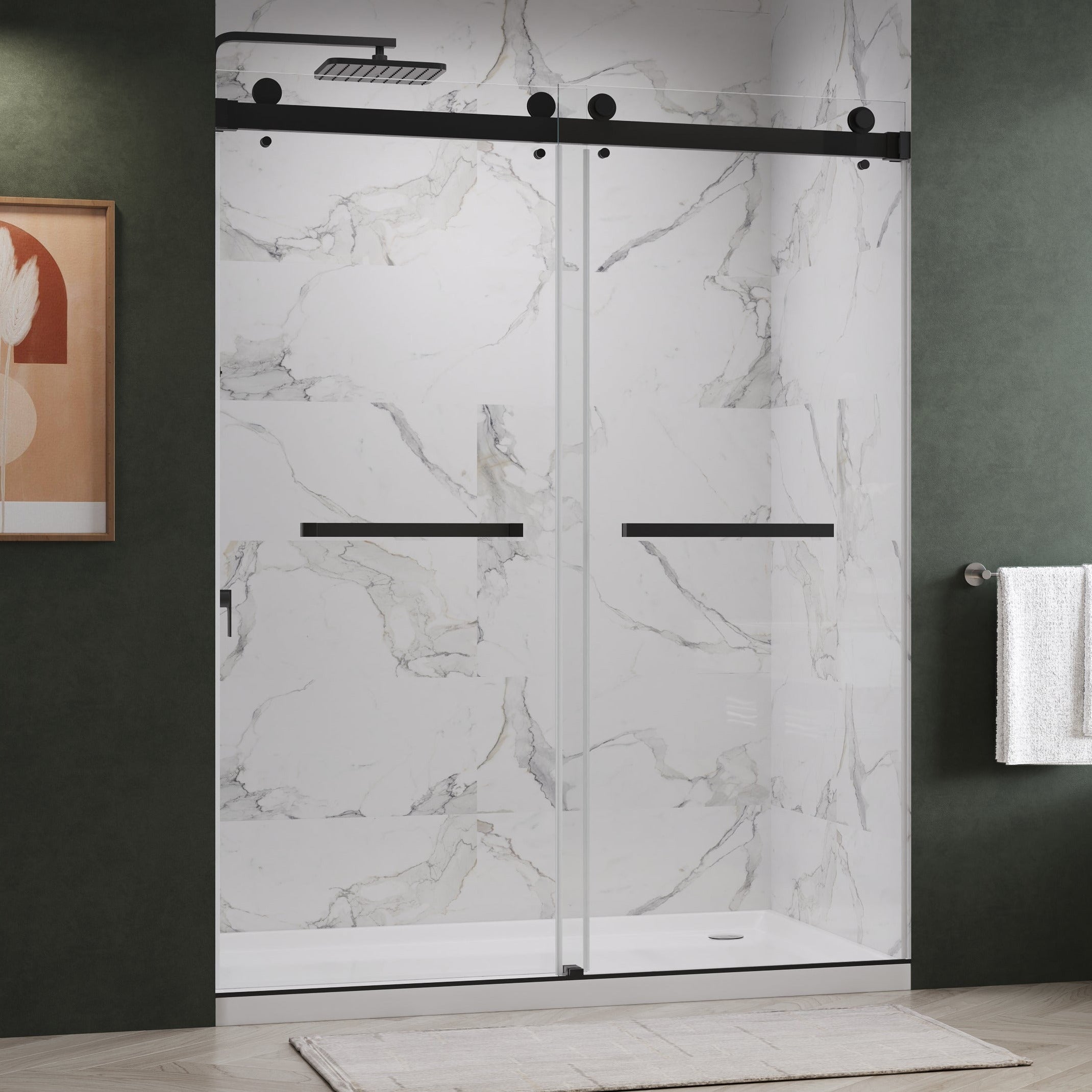 Catalyst Frameless Double Sliding Shower Door with 3/8" Clear Tempered Glass