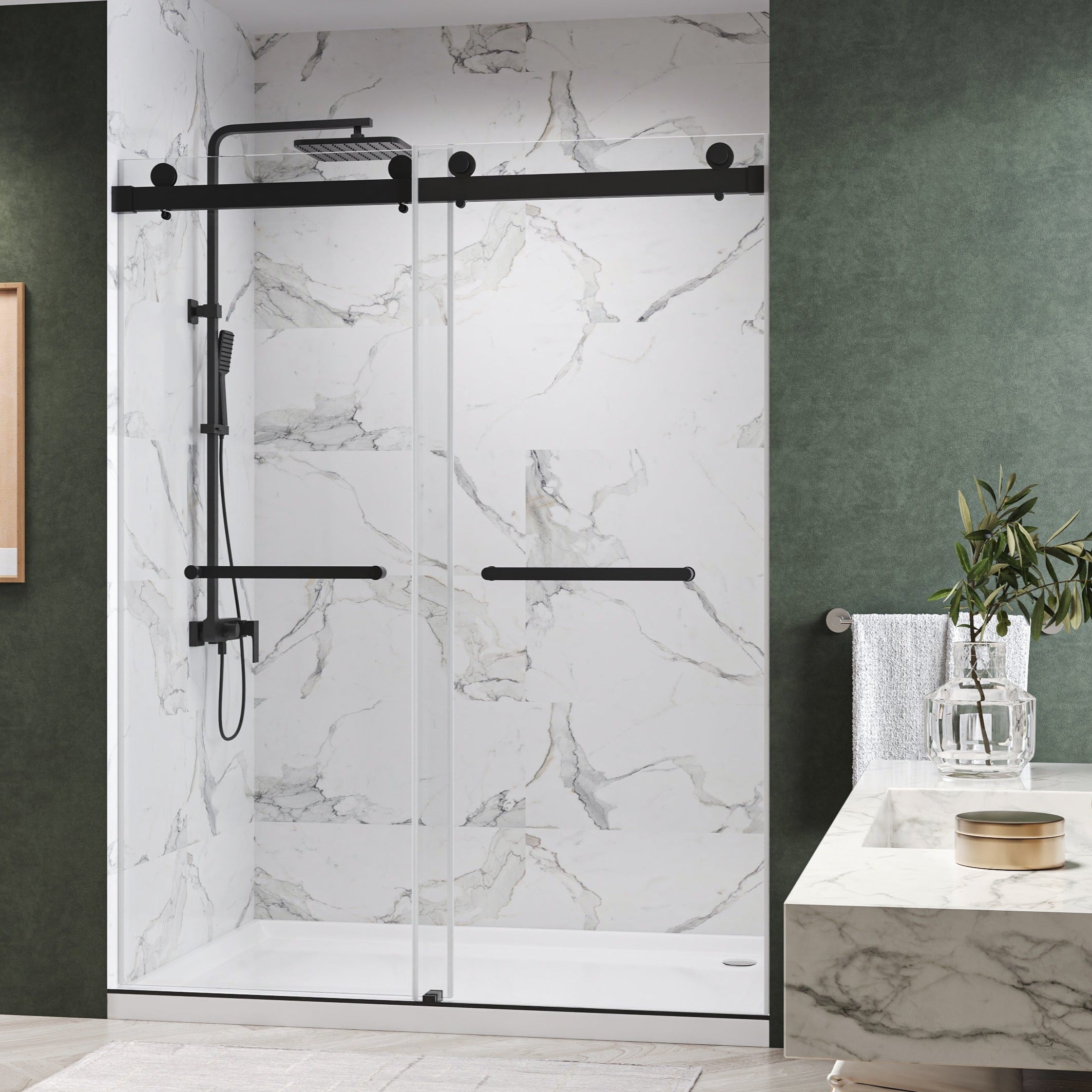 Catalyst-Plus Soft-Closing Frameless Double Sliding Shower Door with 3/8" Clear Tempered Glass