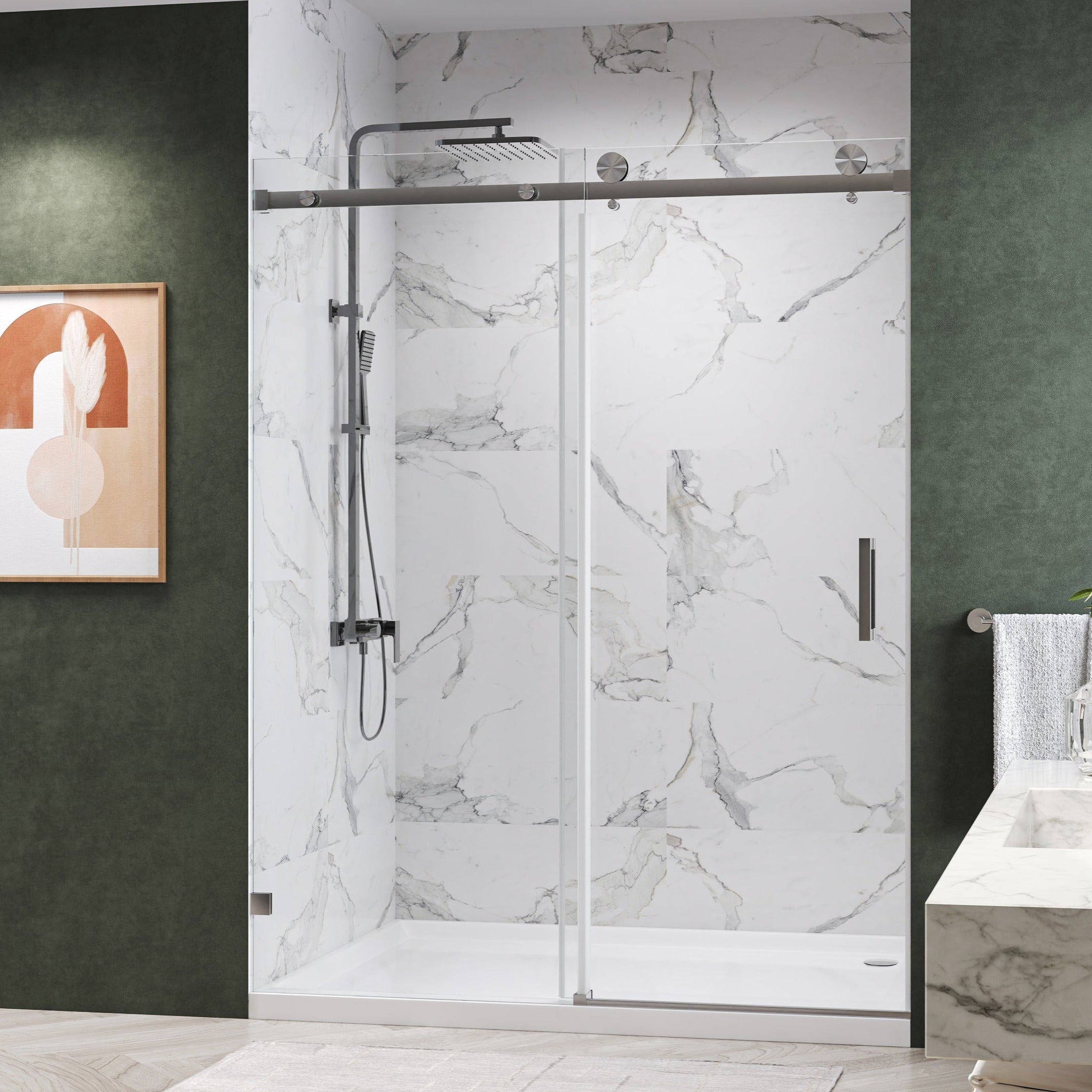 Serenity Frameless Single Sliding Shower Door with 3/8" Clear Tempered Glass