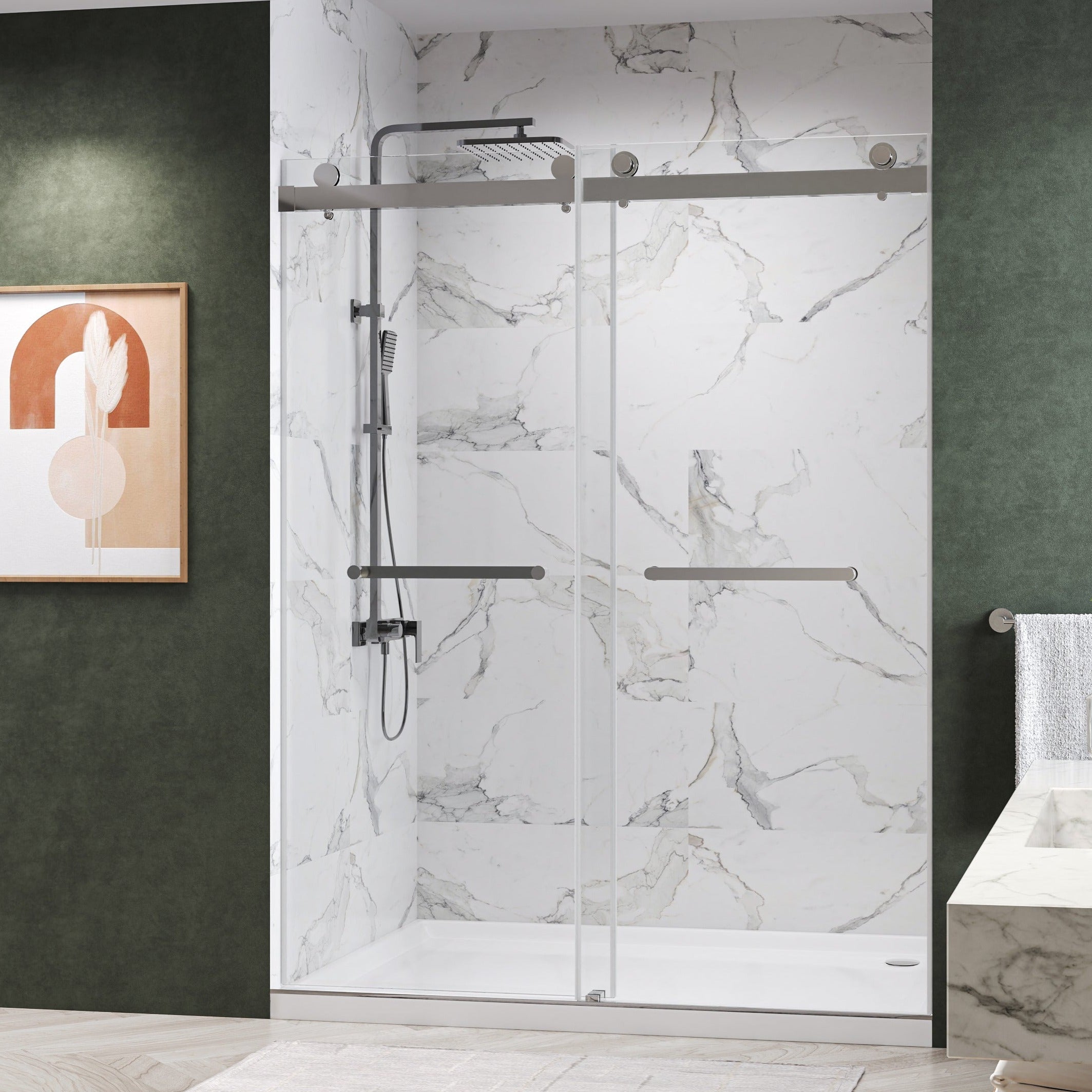 Catalyst-Plus Soft-Closing Frameless Double Sliding Shower Door with 3/8" Clear Tempered Glass