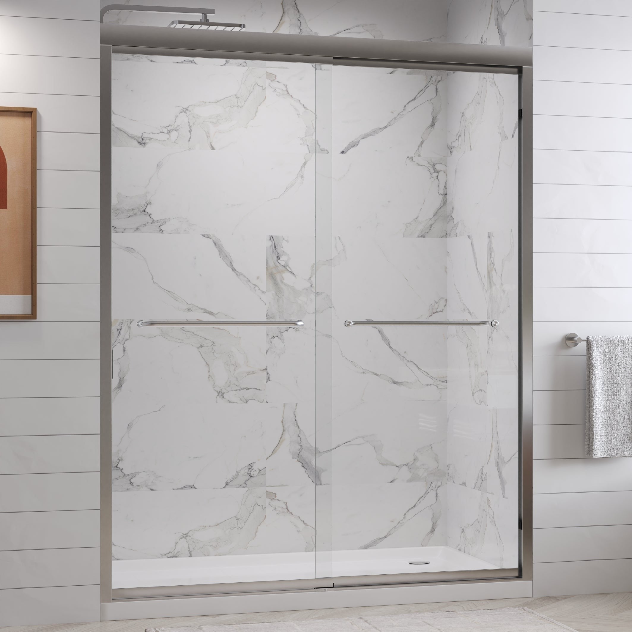 Fusion Framed Double Sliding Shower Door with 5/16" Clear Tempered Glass