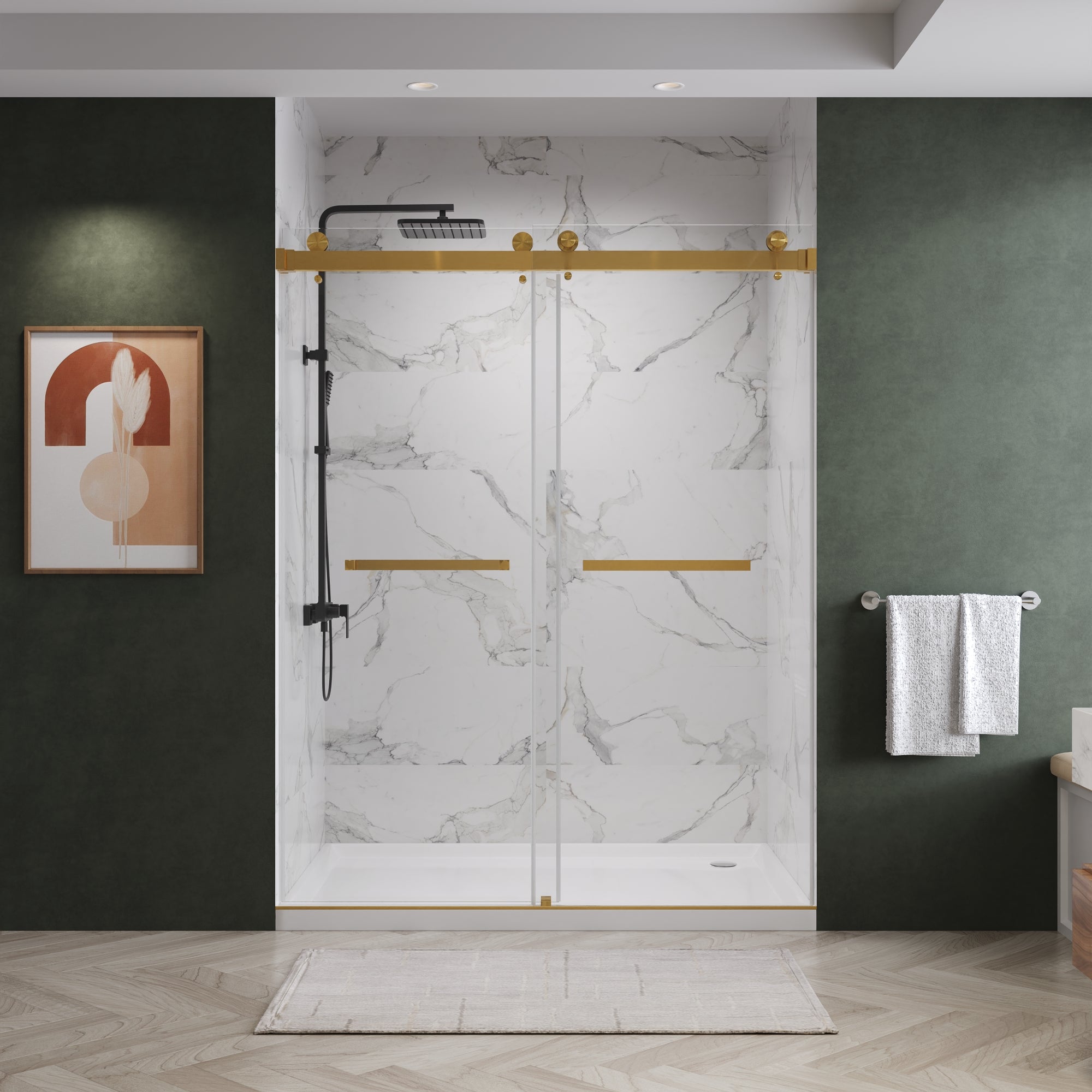 お買い得人気Arizona Shower Door モールガラススライドシャワードア FT5959 GOLD 引違い扉 ラグジュアリ 浴室ドア、引き戸