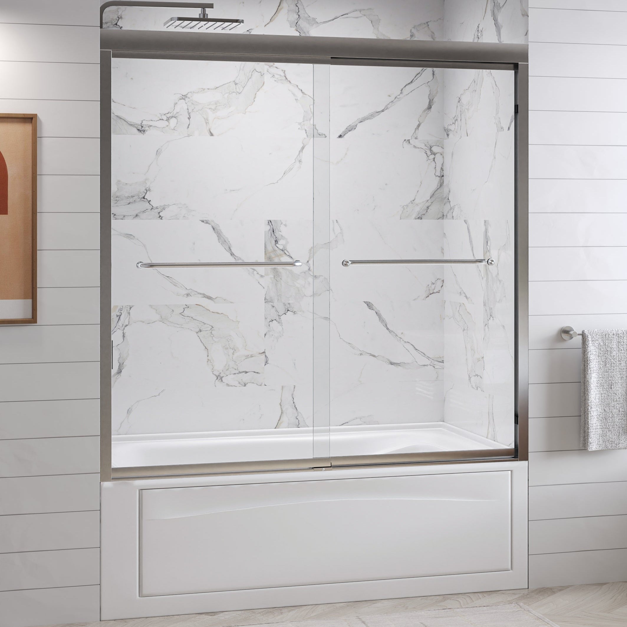 Fusion Framed Double Sliding Shower Door with 5/16" Clear Tempered Glass