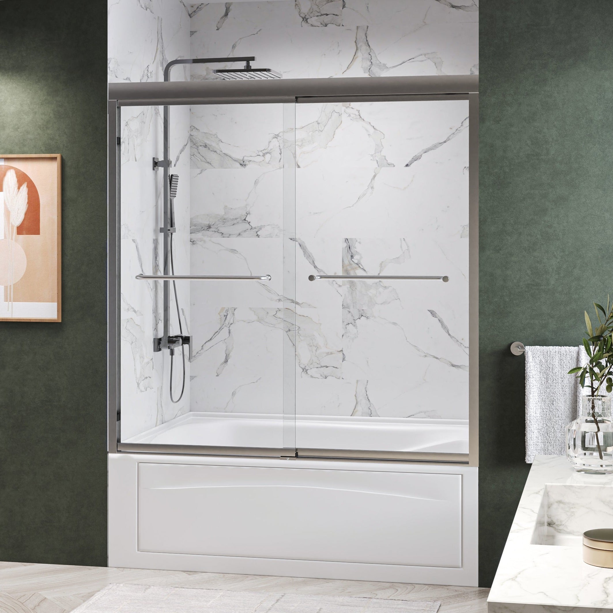 Fusion Framed Double Sliding Shower Door with 5/16" Clear Tempered Glass