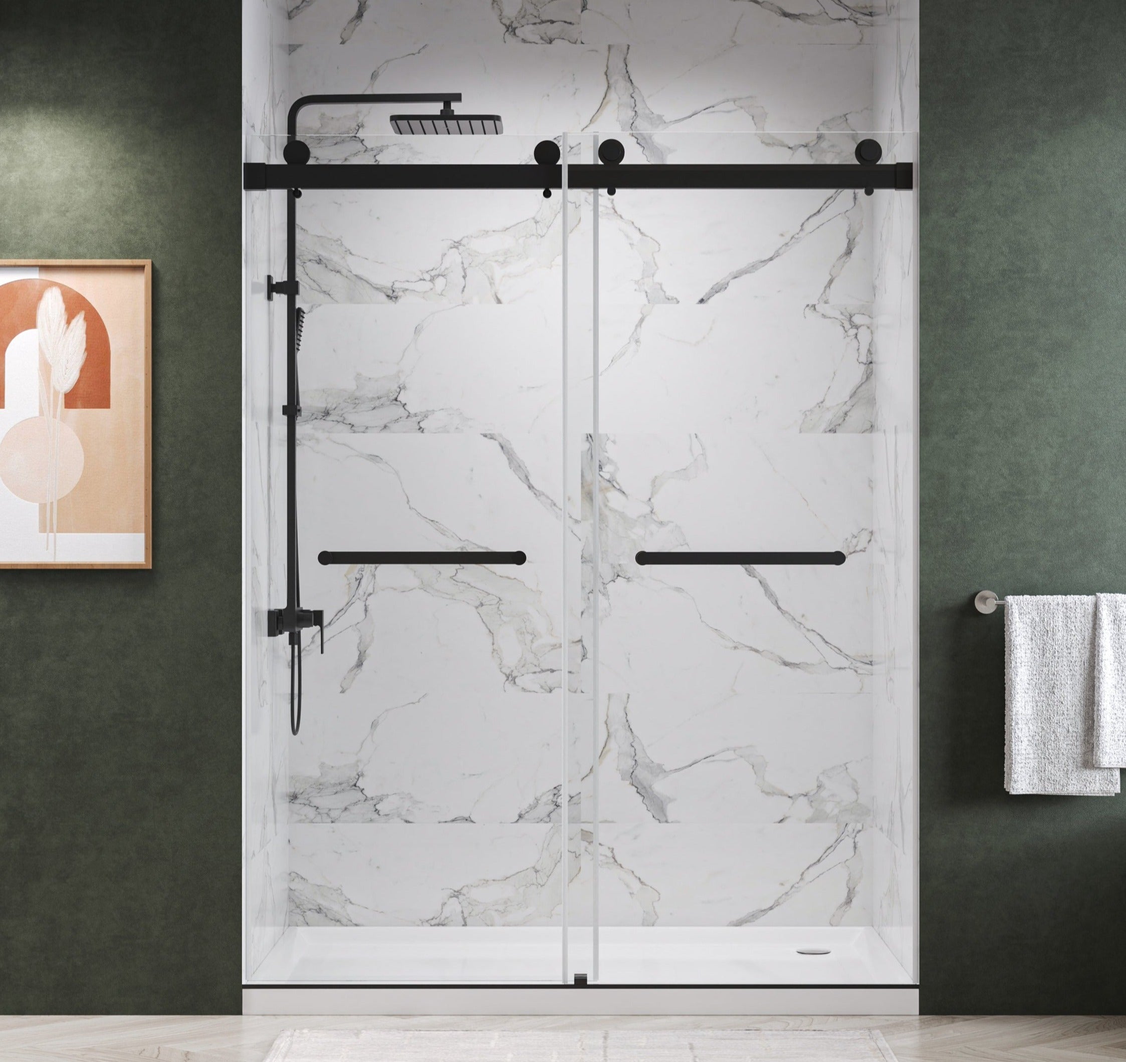 Catalyst-Plus Soft-Closing Frameless Double Sliding Shower Door with 3/8" Clear Tempered Glass